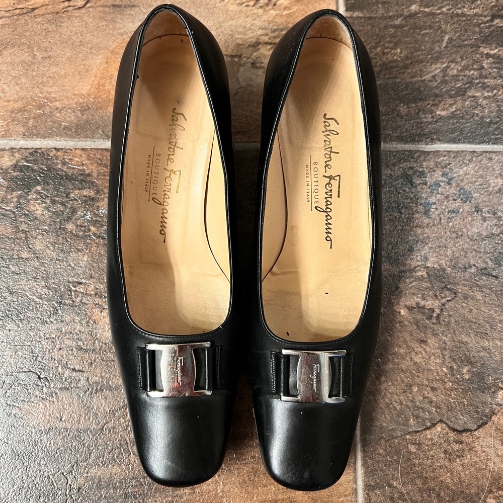 Salvatore Ferragamo Black Flats with Silver Accent